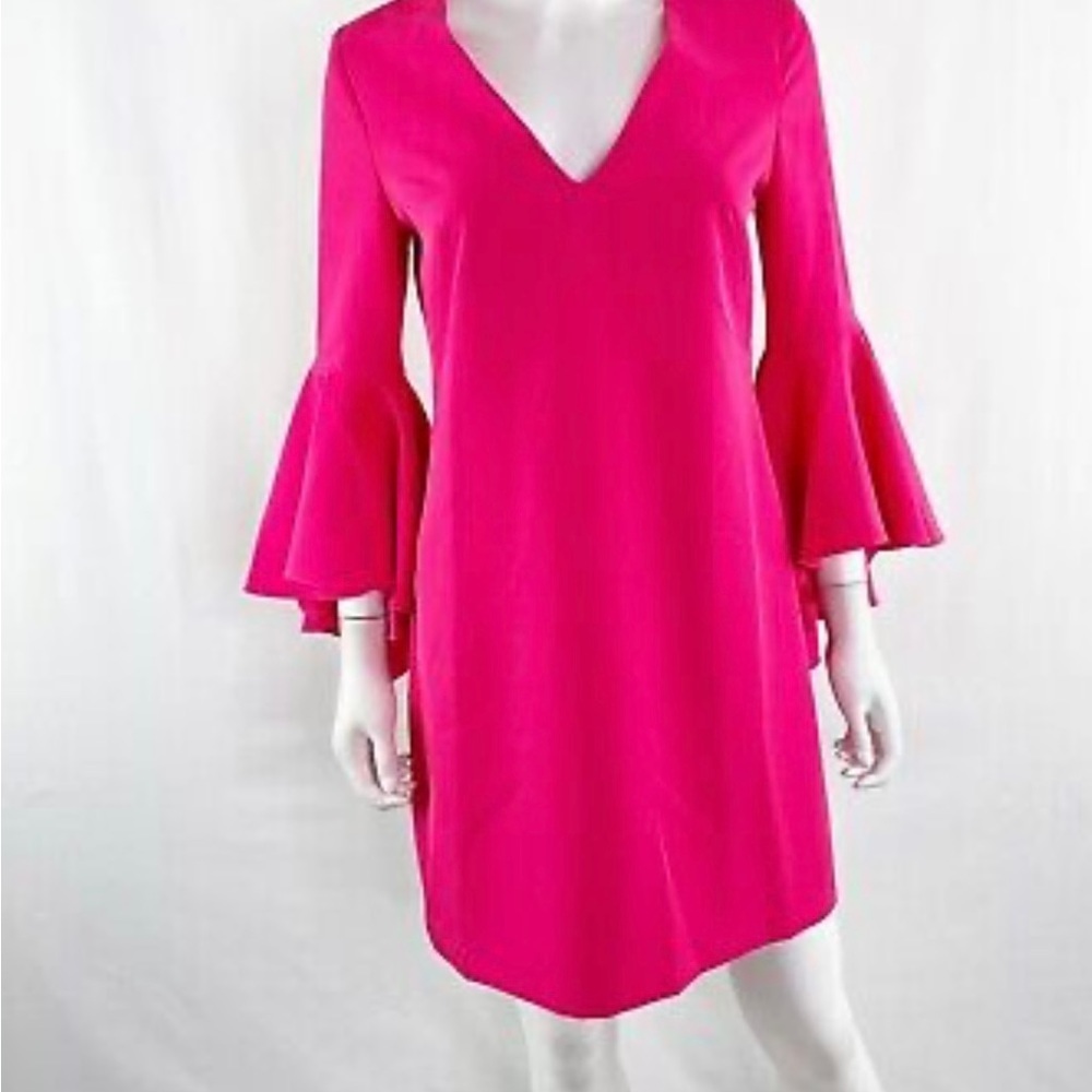 NWOT Topshop size 4 mini dress in Barbie Core hot pink with bell sleeves - Picture 2 of 6